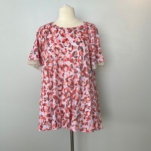 LOGO by Lori Goldstein Printed Cotton Modal Top w/ Sleeve Detail, size XL